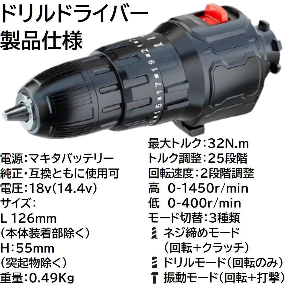 充電式 コードレス 先端ツール交換可能電動工具用 ドリルドライバー 先端ツール のみ 充電式 電池式 DIY 日曜大工 穴あけ ねじ締め インパクト  ハンマー モード 付き 電動 工具 ドリル ドライバー （ 工具 本体 ・ バッテリー ・ 充電器 別売り ） - メルカリ