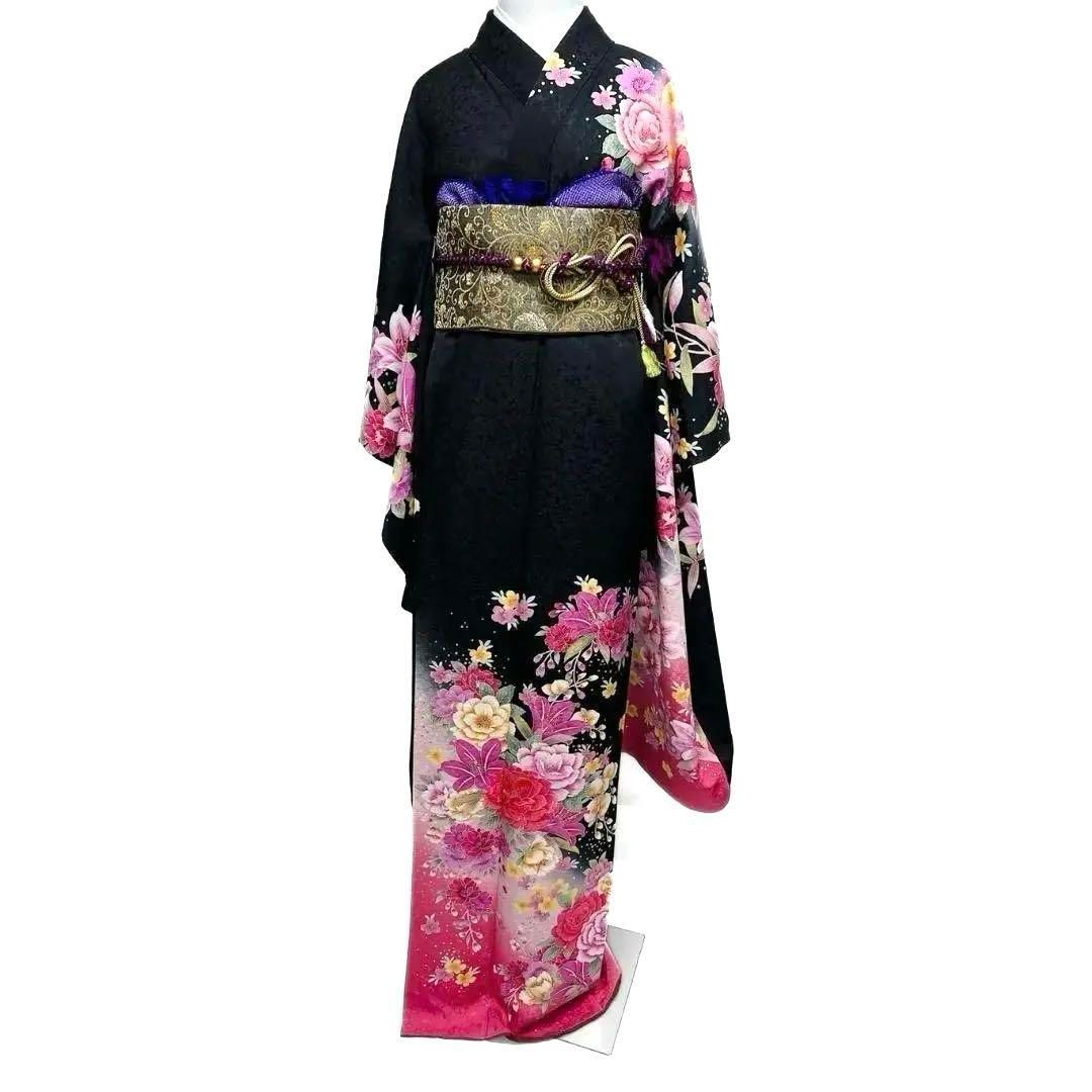 刺繍 銀彩 牡丹 百合 胡蝶蘭 振袖 成人式 晴れの日 着物 032a p - メルカリ