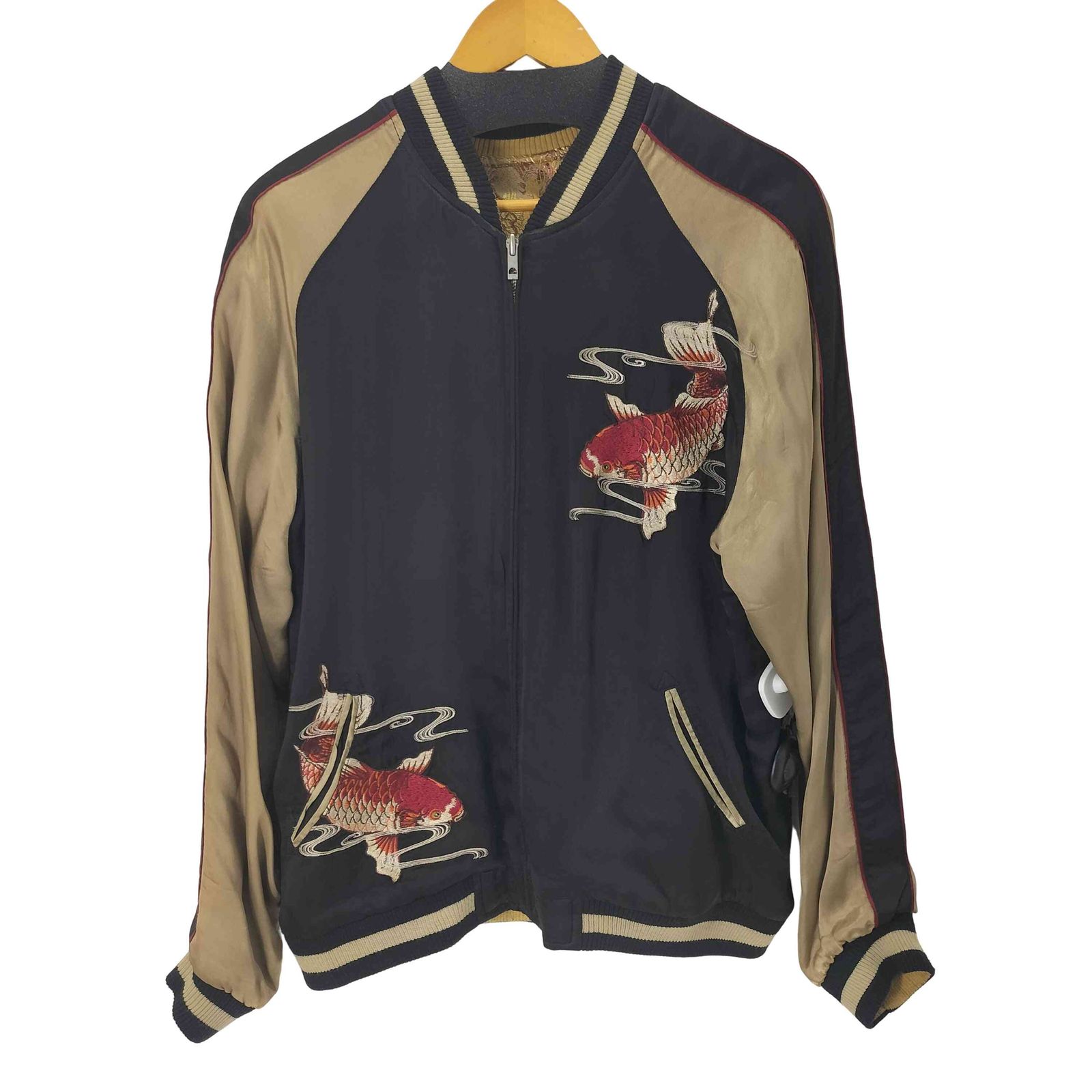 花旅楽団 リバーシブル スカジャン ゴールド 刺繍 レーヨン 鯉 花 総柄