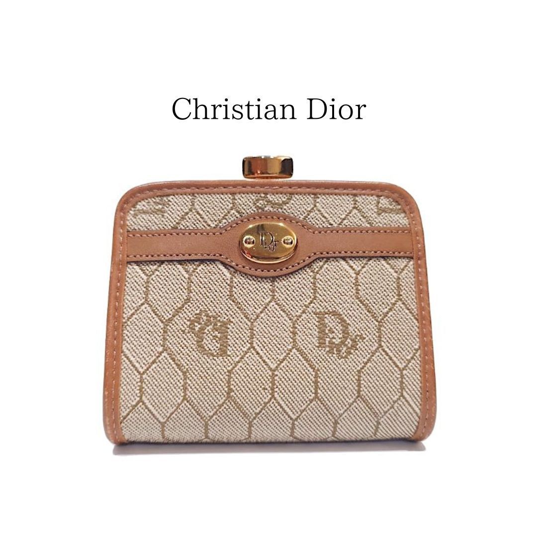Christian Dior クリスチャン ディオール CD がま口 財布 小銭入れ コインケース Diorロゴ ハニカム ゴールド