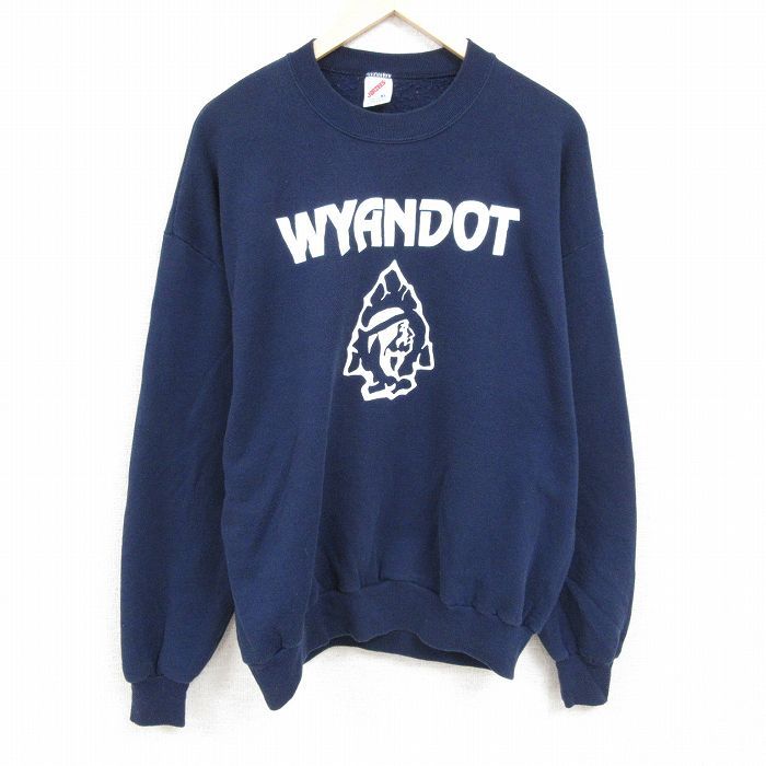 XL/古着 ジャージーズ 長袖 スウェット メンズ 90s ワイアンドット 大きいサイズ クルーネック 紺 ネイビー 24jan19 中古 スエット トレー