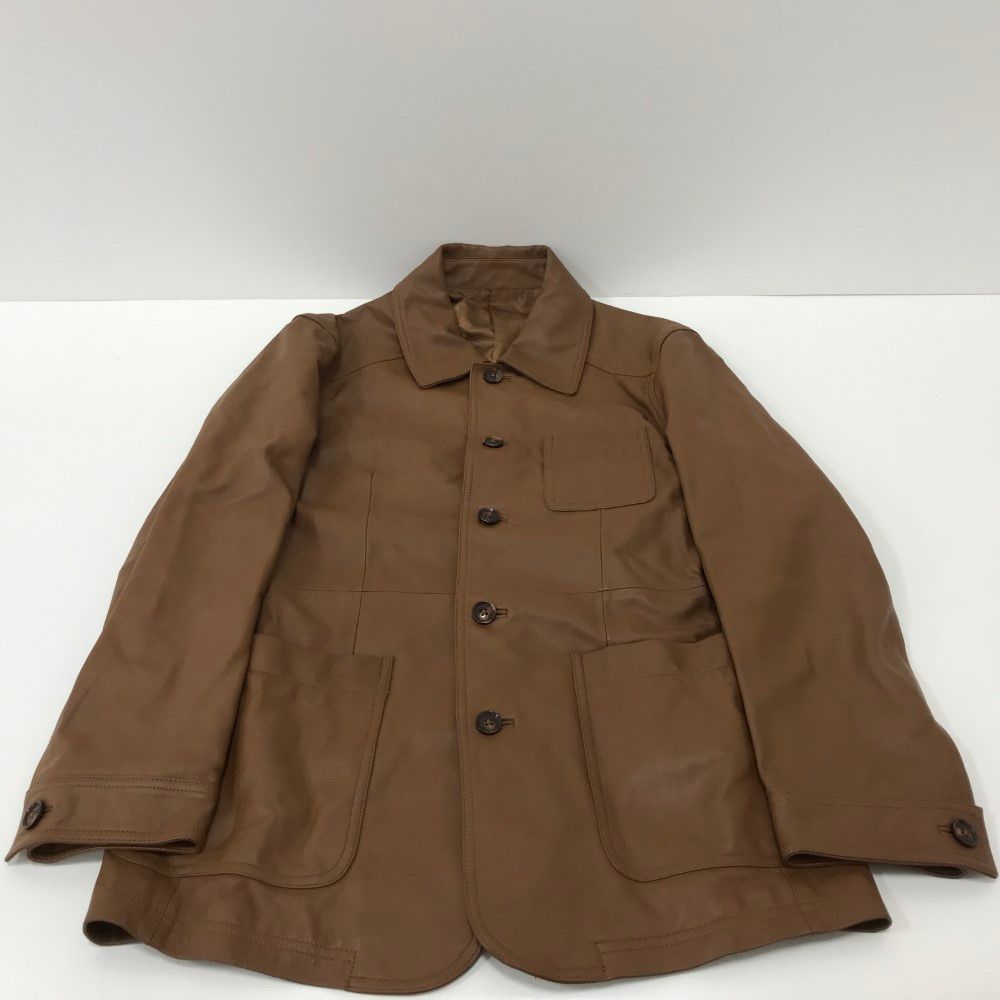 07w6894☆ GRANDLY レザーコート ブラウン 茶色 レムレザー 羊革 本革 