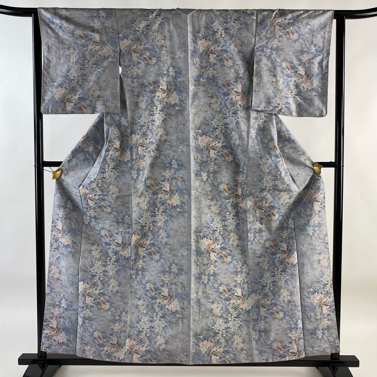 平和屋着物▽上質な紬　単衣　100亀甲　花唐草文　正絹　逸品　DAAT5976ud 平和屋着物▽上質な紬 単衣 100亀甲 花唐草文 正絹 逸品 DAAT5976ud