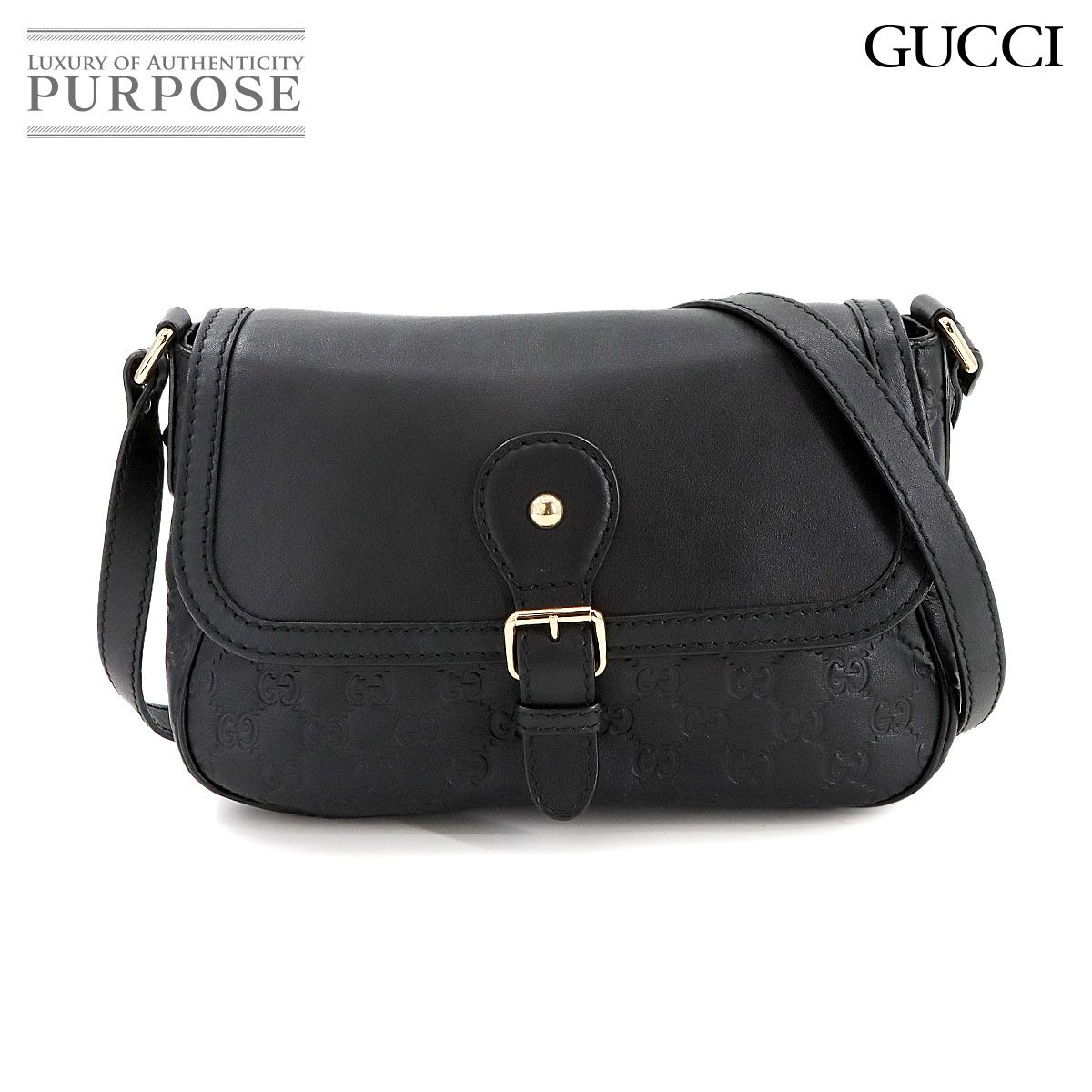 美品 グッチ GUCCI グッチシマ ショルダー バッグ レザー ブラック 