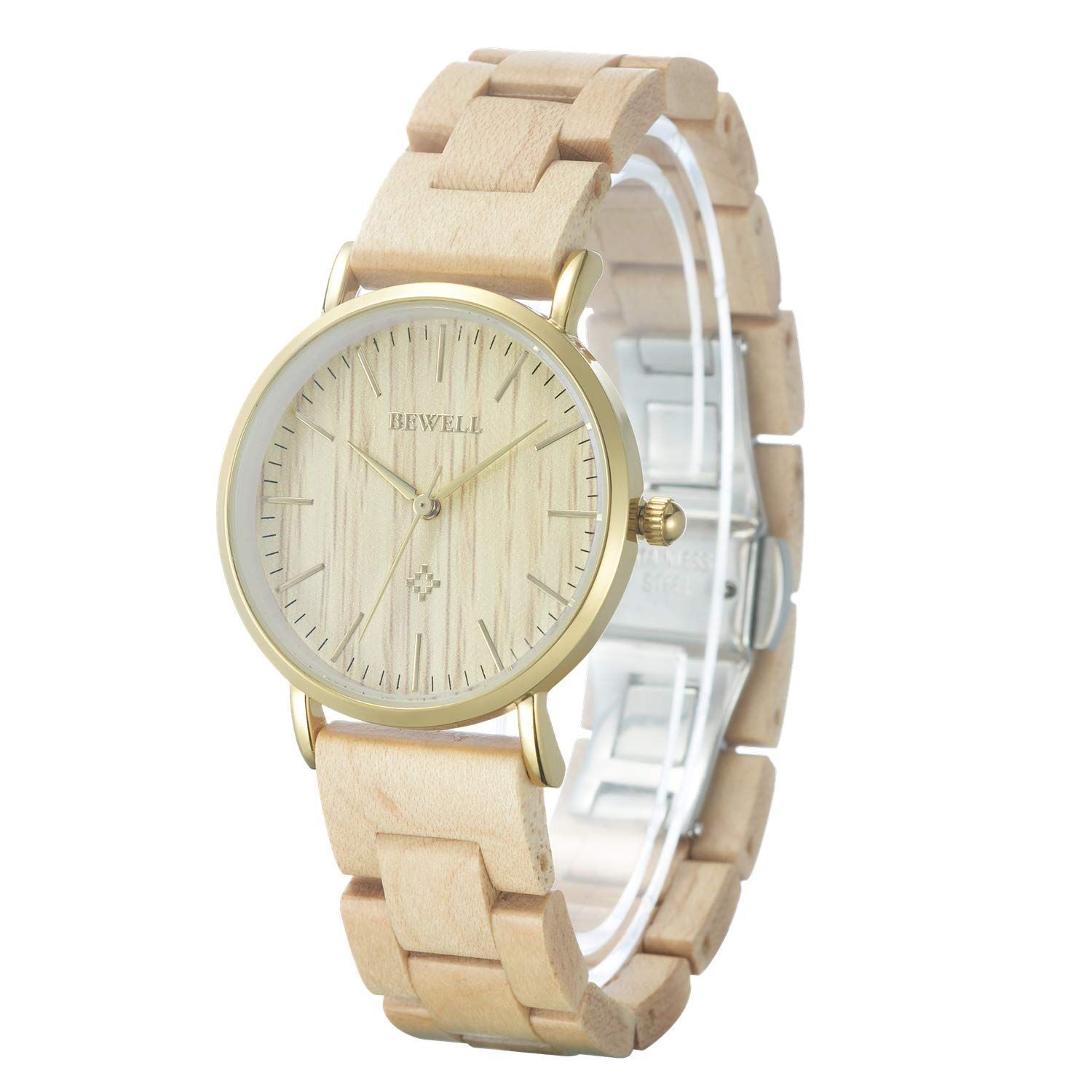 【在庫処分】[ビーウェル] 木製腕時計 クオーツウォッチ 薄型 エコ メープル WYJ-W163AL-MP レディース