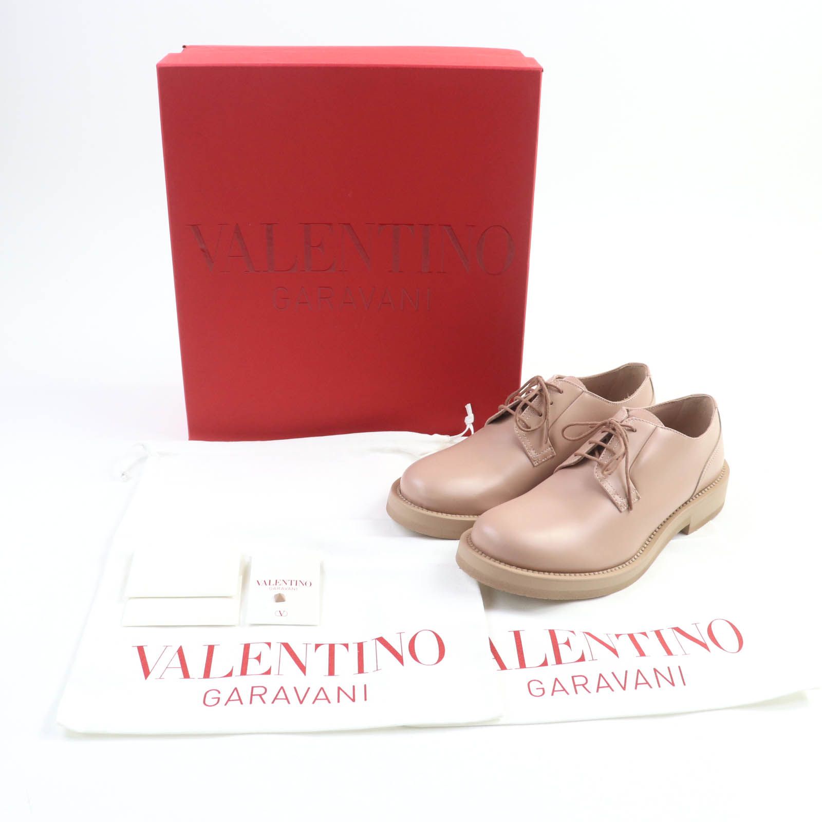 Valentino Garavani ヴァレンティノガラヴァーニ 2Y0S0H04 ロックスタッズ レザー ダービーシューズ ピンクベージュ 40 箱 保存袋付き イタリア製 メンズ