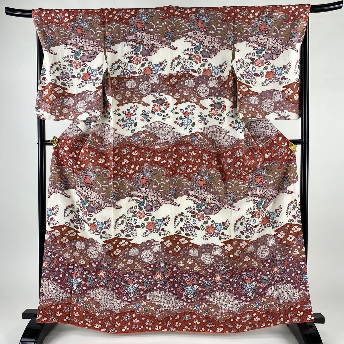 訪問着 身丈165.5cm 裄丈66cm M 袷 桐 文箱 金彩 茶紫