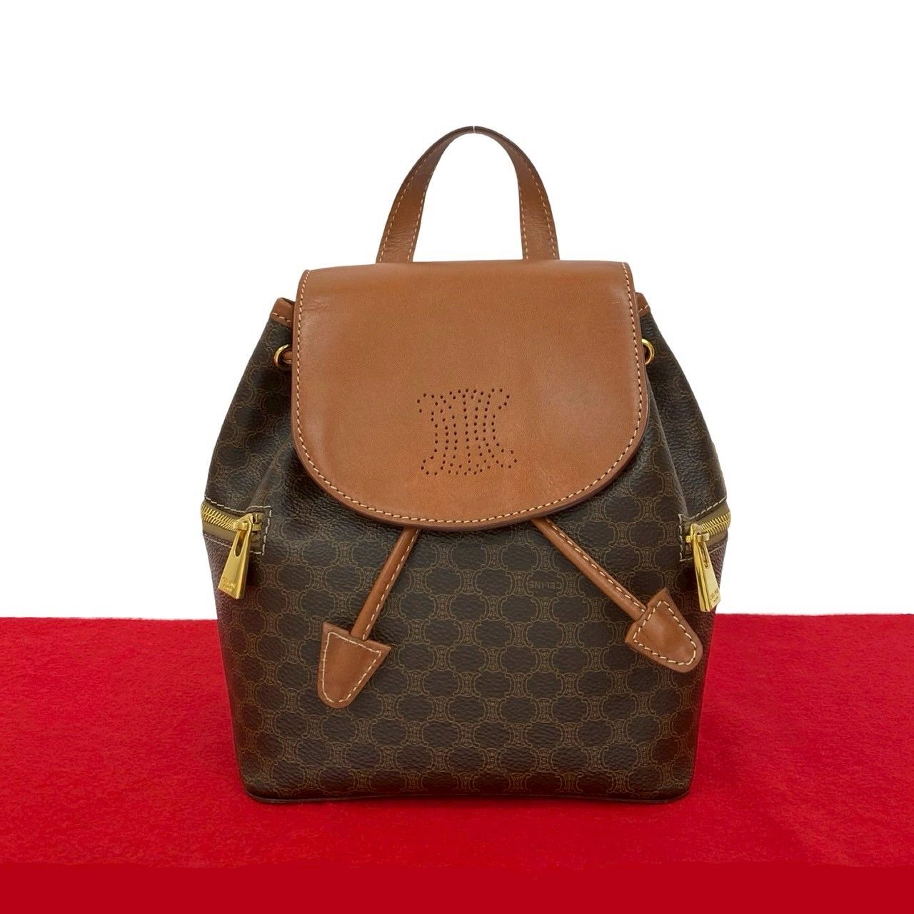 オールド CELINE セリーヌ マカダム柄 リュックサック 巾着 ブラウン