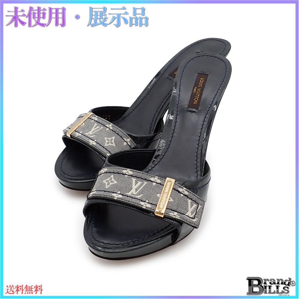 ルイ ヴィトン ミュール ハイヒールー レディース 靴 モノグラム イディール ネイビー系 ＃37 1|2 24.5cm ♥品 訳アリ
