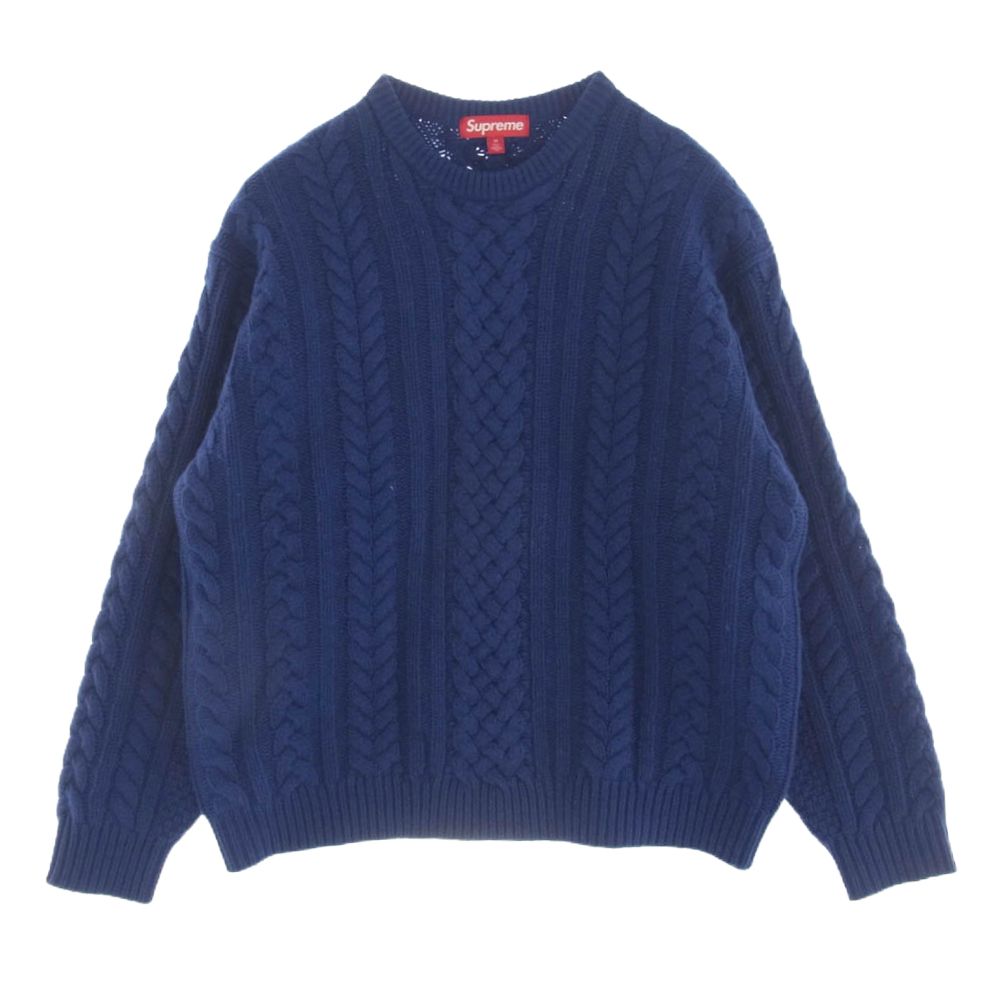 Supreme シュプリーム 23AW Applique Cable Knit Sweater ビッグロゴ ケーブル編み ウールニット セーター ブルー系 M【極上美品】【中古】 Supreme シュプリーム 23AW Applique Cable Knit Sweater ビッグロゴ