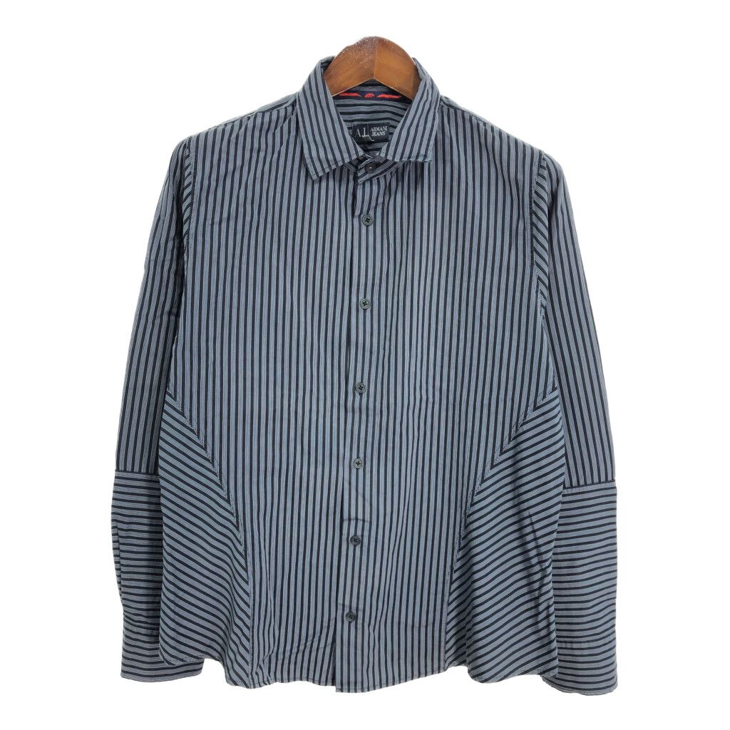 90年代 ARMANI JEANS アルマーニ ジーンズ 長袖シャツ ストライプ グレー (メンズ L) 中古 古着 R9125