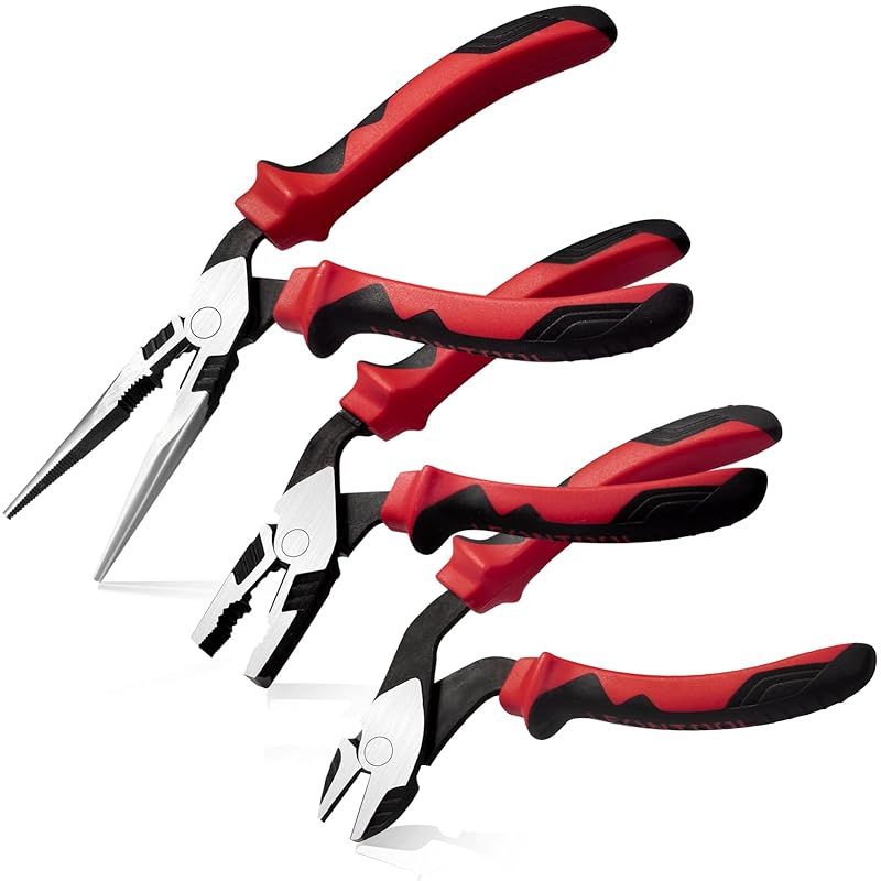 LEONTOOL ハイレバレッジプライヤーセット 角度付きヘッド 長さ8インチ ニードルノーズプライヤー 7インチ 斜めカットプライヤー 7インチ コンビネーションプライヤー プロフェッショナルハンドツール 35%労働