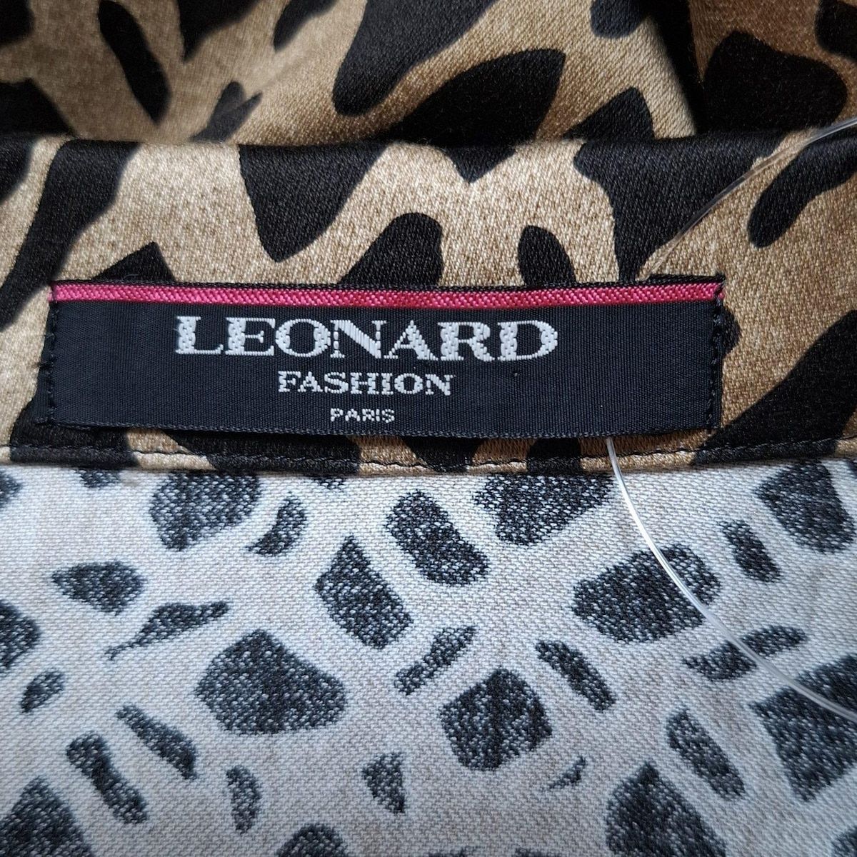 LEONARD - LEONARD(レオナール) 半袖シャツブラウス サイズ9AR S レディース - ベージュ×ダークブラウン×黒 シルク混/メッシュ袖/豹柄 LEONARD - LEONARD(レオナール) 半袖シャツブラウス サイズ9AR S