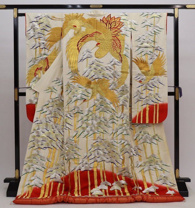 色打掛 金銀 黄金の鶴 金銀の松 used a1091 409z26〇色打