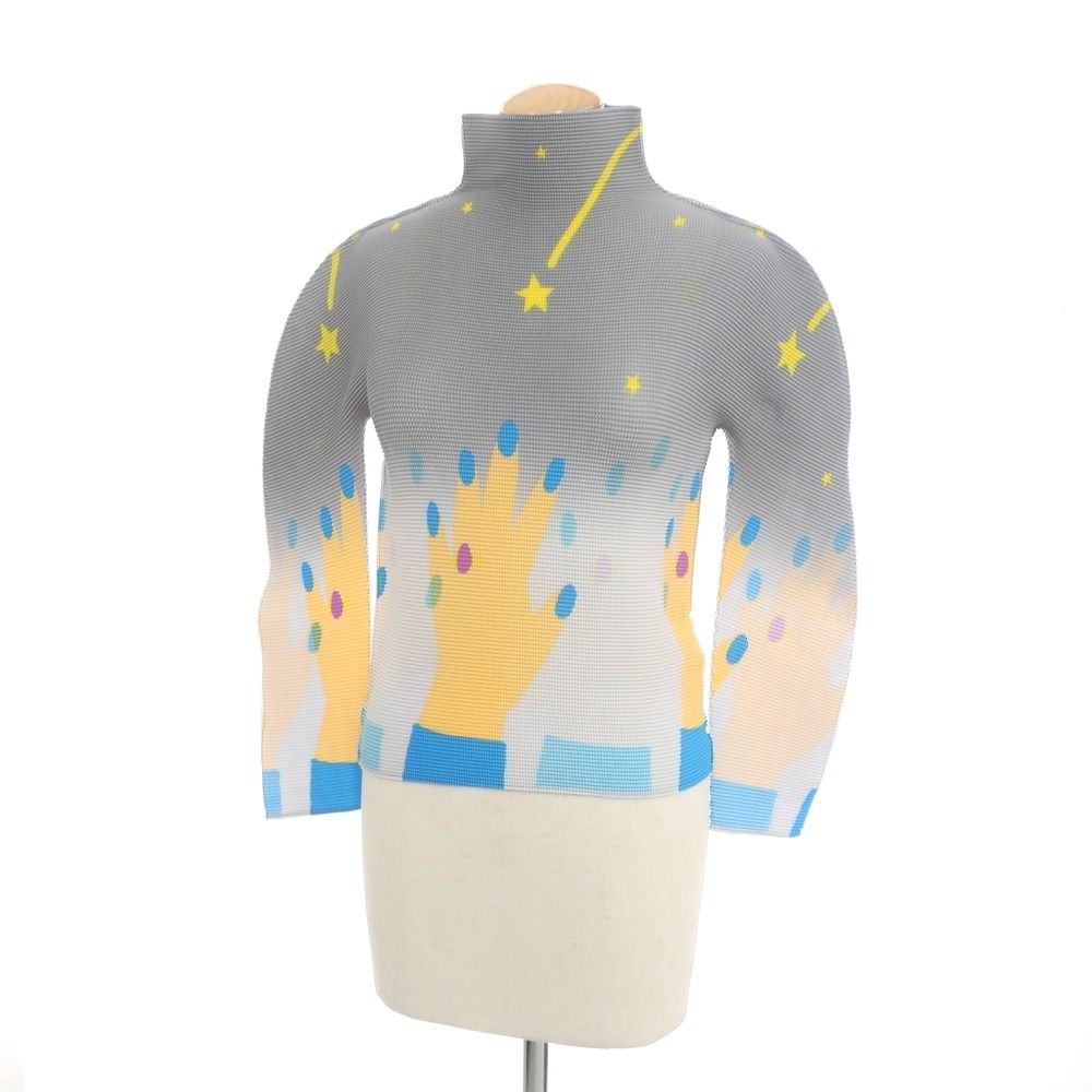 me ISSEY MIYAKE ハイネックカットソー 総柄 ワッフルプリーツ me