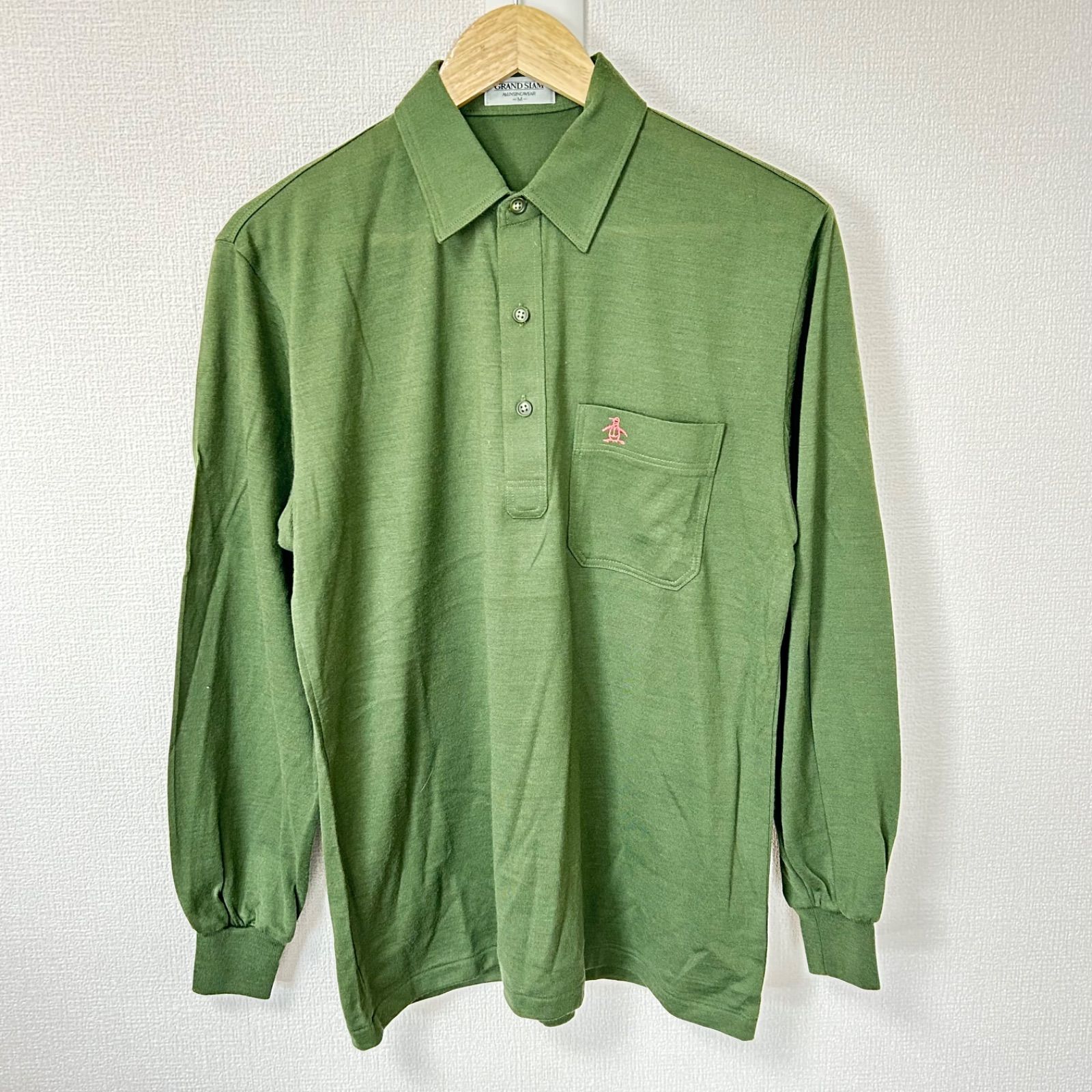 GrandSlam MunsingWear マンシングウェア 大ロゴ★ ウール100% ニット セーター Sz.LL　メンズ 大きいサイズ ゴルフ グレー　d511tb75