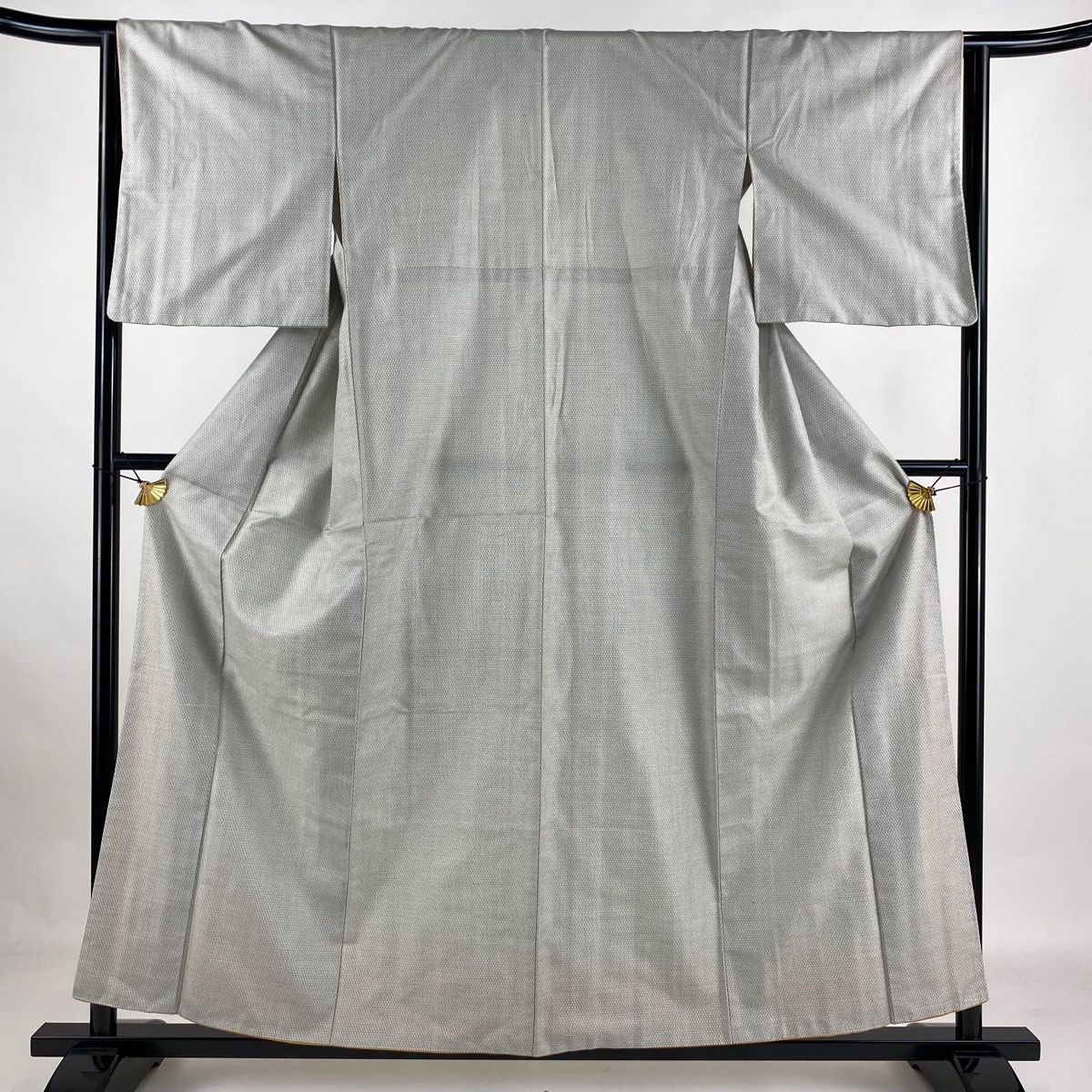 紬 身丈158cm 裄丈63.5cm S 袷 アンサンブル 亀甲絣 灰色 正絹 名品