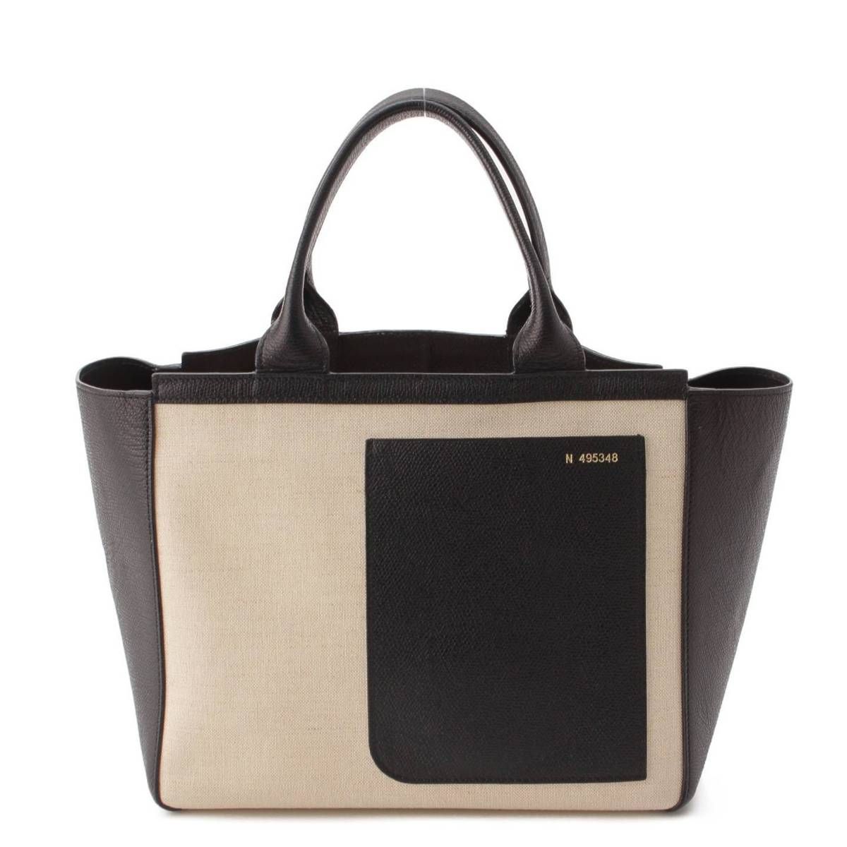 ヴァレクストラ キャンバス レザー ハンドバッグ V5B26 アイボリー ※内側汚れ・持ち手剥げ有