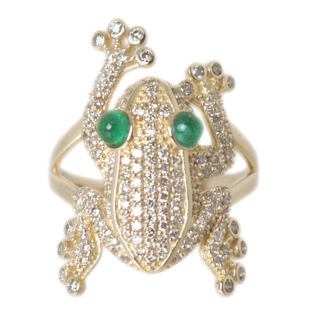 蛙 カエル モチーフ リング 指輪 縁起物 ダイヤ カラーストーン K18 18金 ダイヤモンド0.85ct カラーストーン0.28ct 約16号  重量約5.7g NT 磨き仕上げ品 Sランク