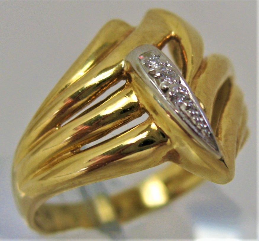 K18Pt900 18金プラチナ コンビ リング波柄モチーフダイヤ 0.02ct