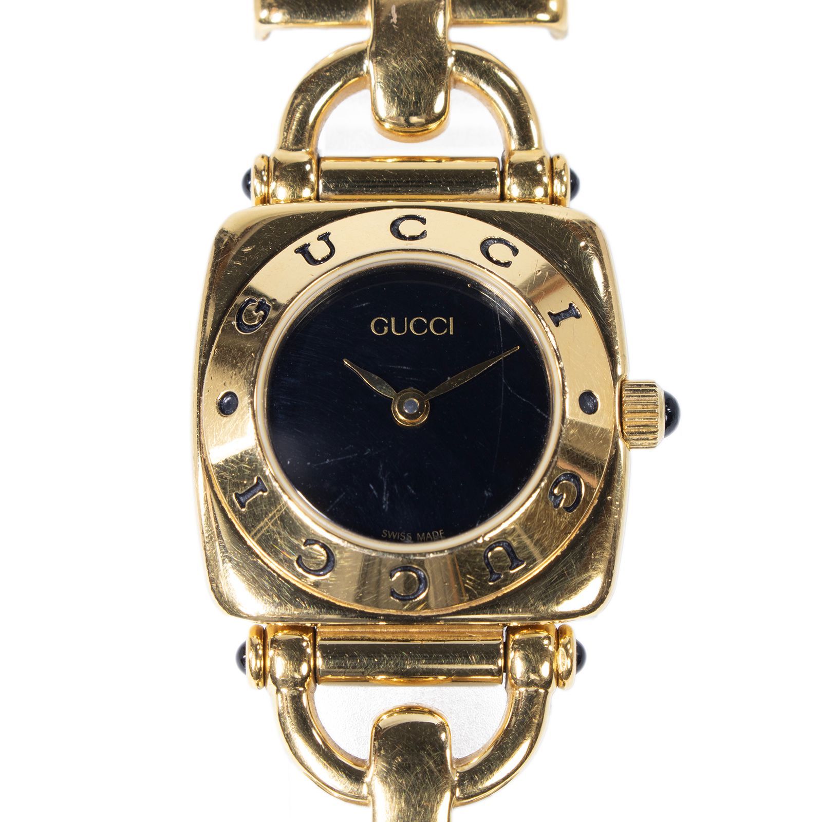 オールドグッチ 腕時計 レディース 6300L 黒 四角 ホースビット GGロゴ