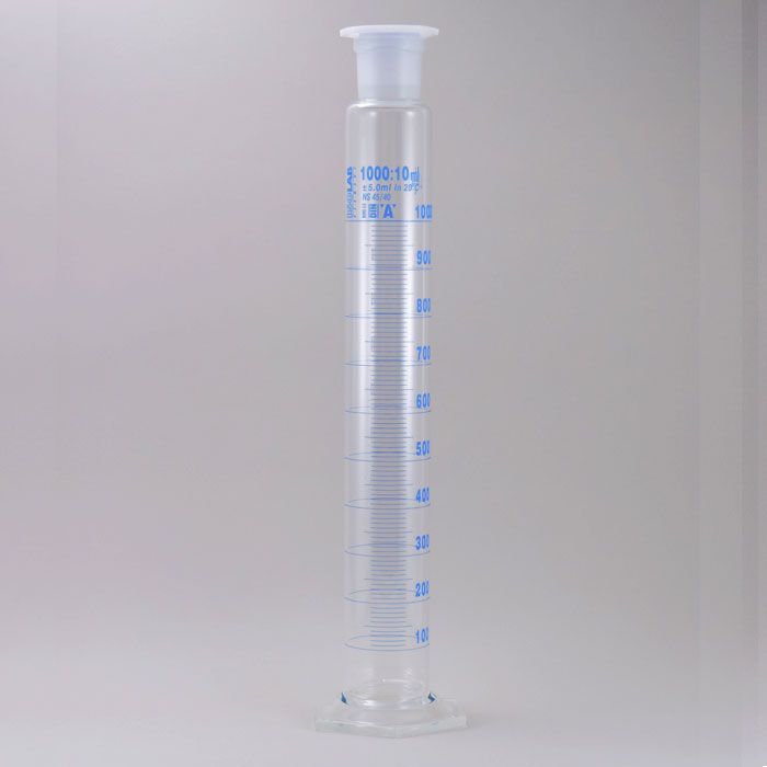 文房具・事務用品 ISOLAB 有栓メスシリンダー1000ml（ガラス製） 青色目盛