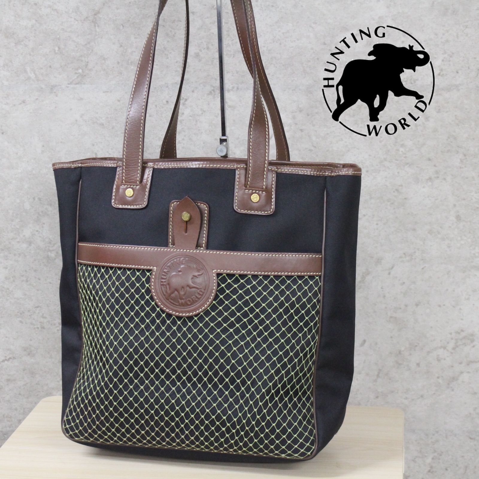 超美品 ハンティングワールド トートバック ブラック キャンバス 正規