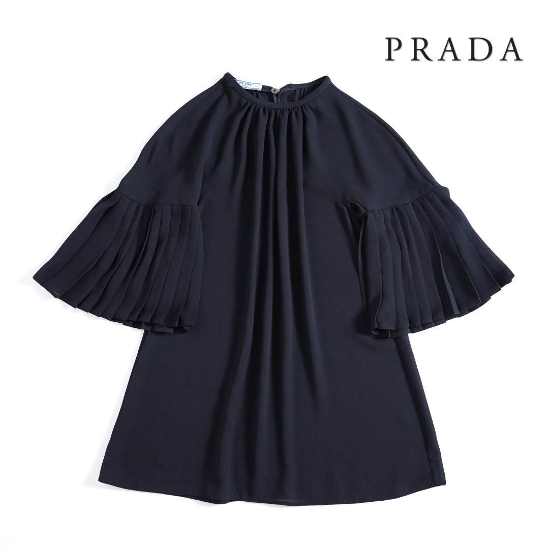 908t* プラダ PRADA 袖プリーツ ギャザー シアーブラウス