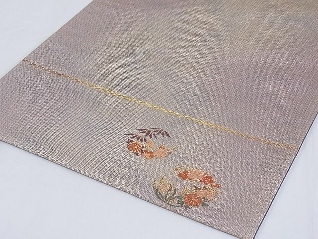 平和屋-こころ店□両面全通柄袋帯 草花文 金銀彩 正絹 逸品 3kk2148-