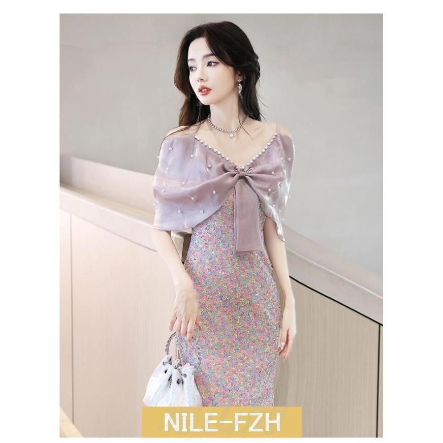 マーメイドドレス イブニングドレス オフショルダー パール 発表会ドレス タイトドレス パーティードレス 優雅 エレガント お呼ばれドレス WP数量 価格926 MAAHADDERANG_COM