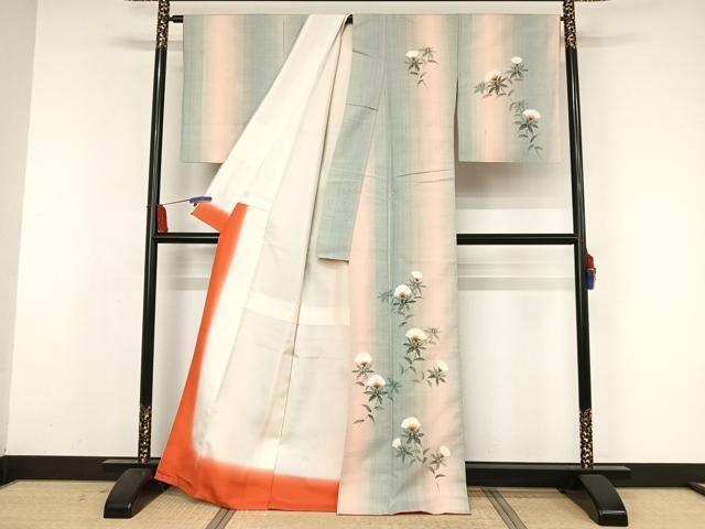 平和屋着物●紅花紬　米沢　縞　正絹　逸品　AAAY1737np 平和屋着物○紅花紬 米沢 縞 正絹 逸品 AAAY1737np