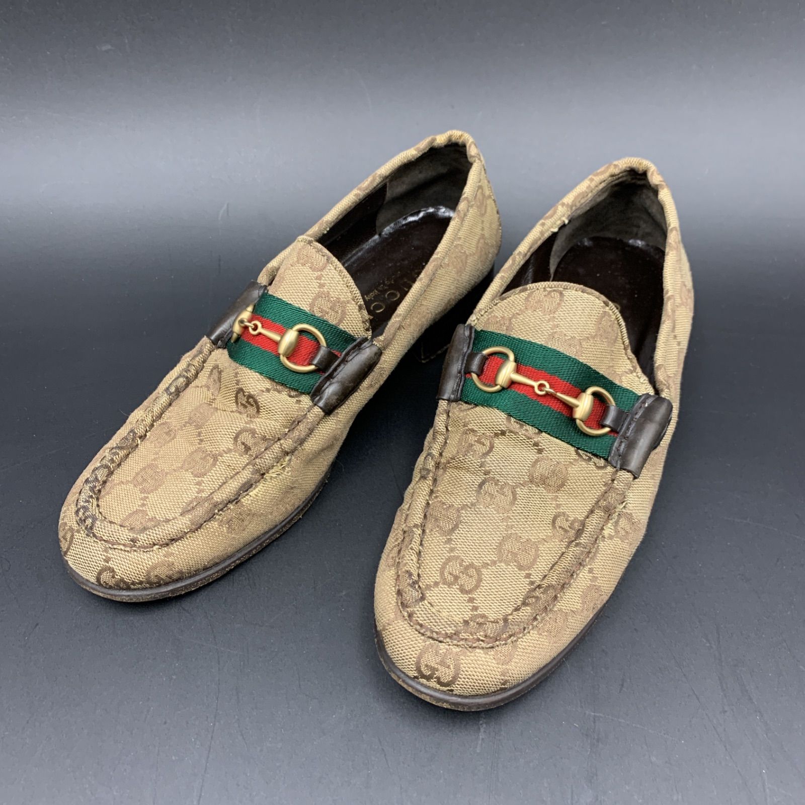 65 GUCCI グッチ GGキャンバス シューズ ローファー ホースビット