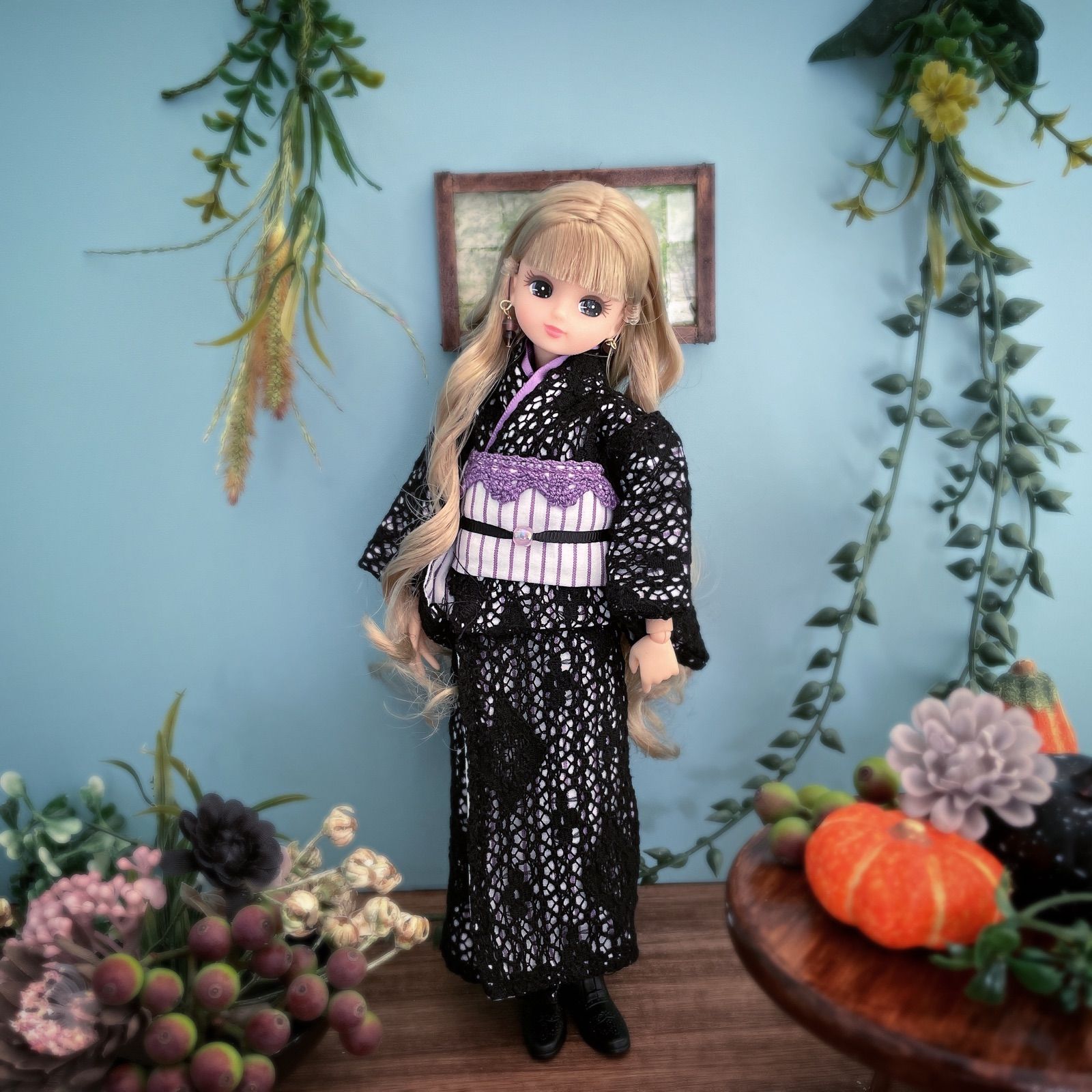 リカちゃん着物 ハロウィン 【黒レース×京紫縞帯】 Lisa_closet - メルカリ