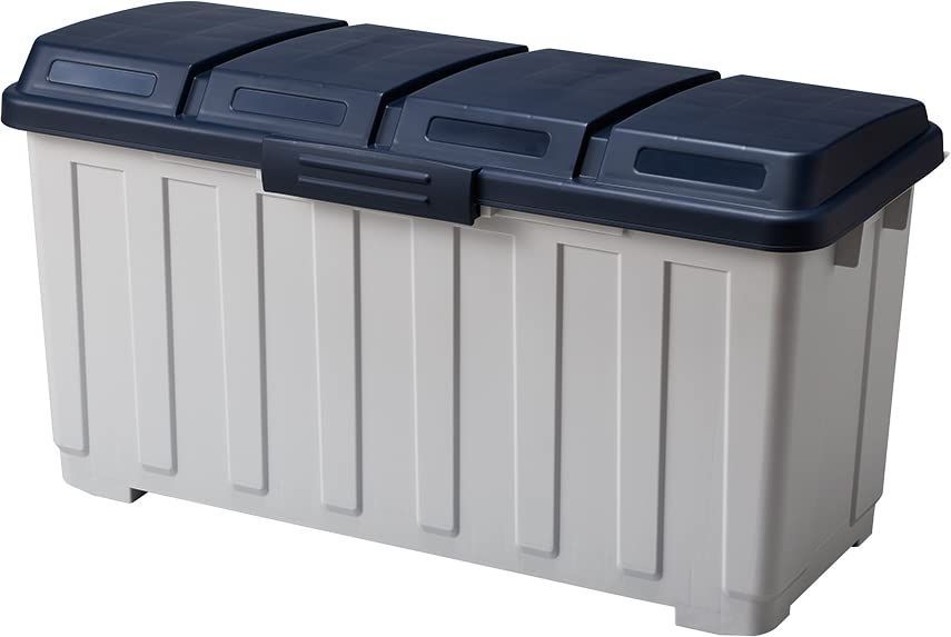 【HOT，新品】 【新着商品】アスベル フタ付きゴミ箱 屋外 120L 4分別ダストボックス 分別用仕切付き 青 大容量 A6653 ごみ箱