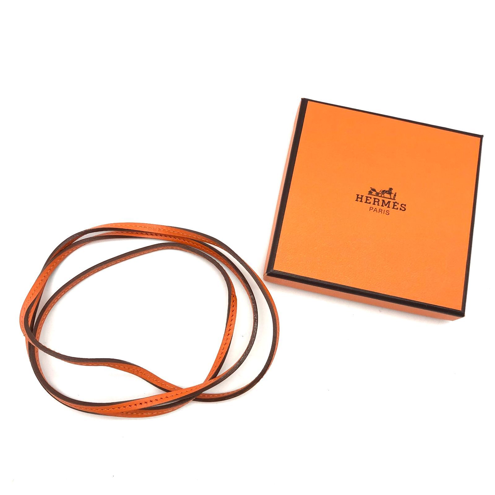 ▽Hermès/エルメス ラニエール 革紐 オレンジ レザー 付属品あり 