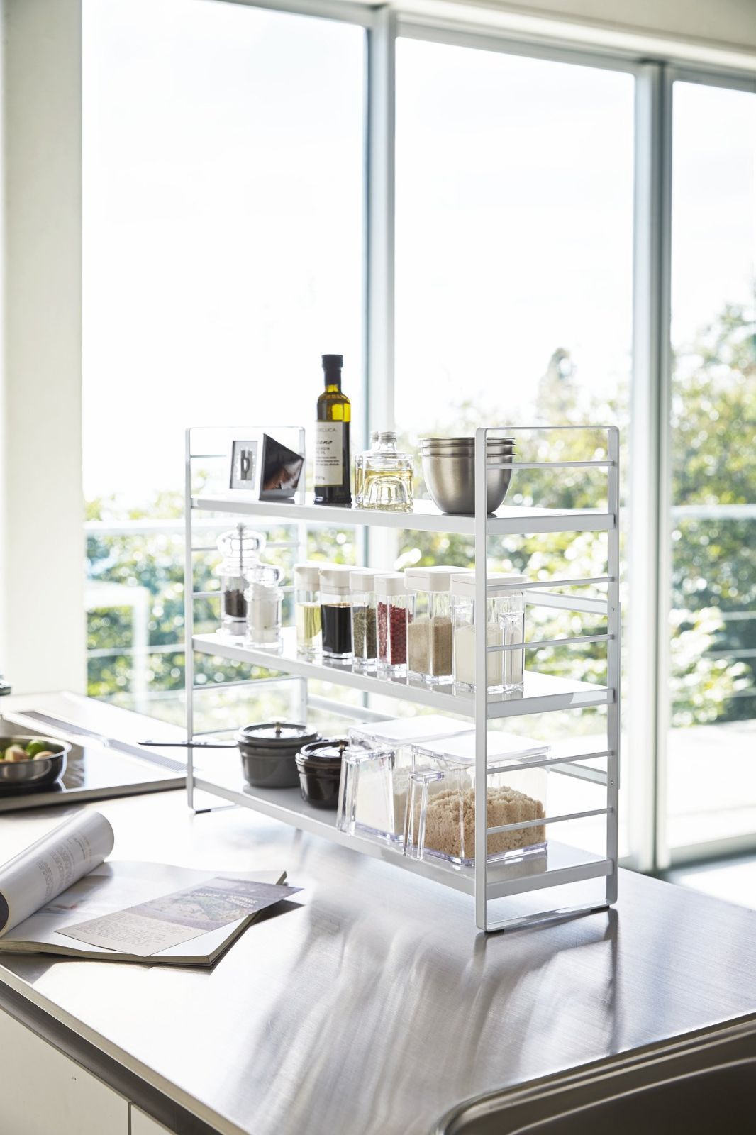 ホワイト キッチン収納ラック 約W58×D16×H45.5cm タワー シンク上