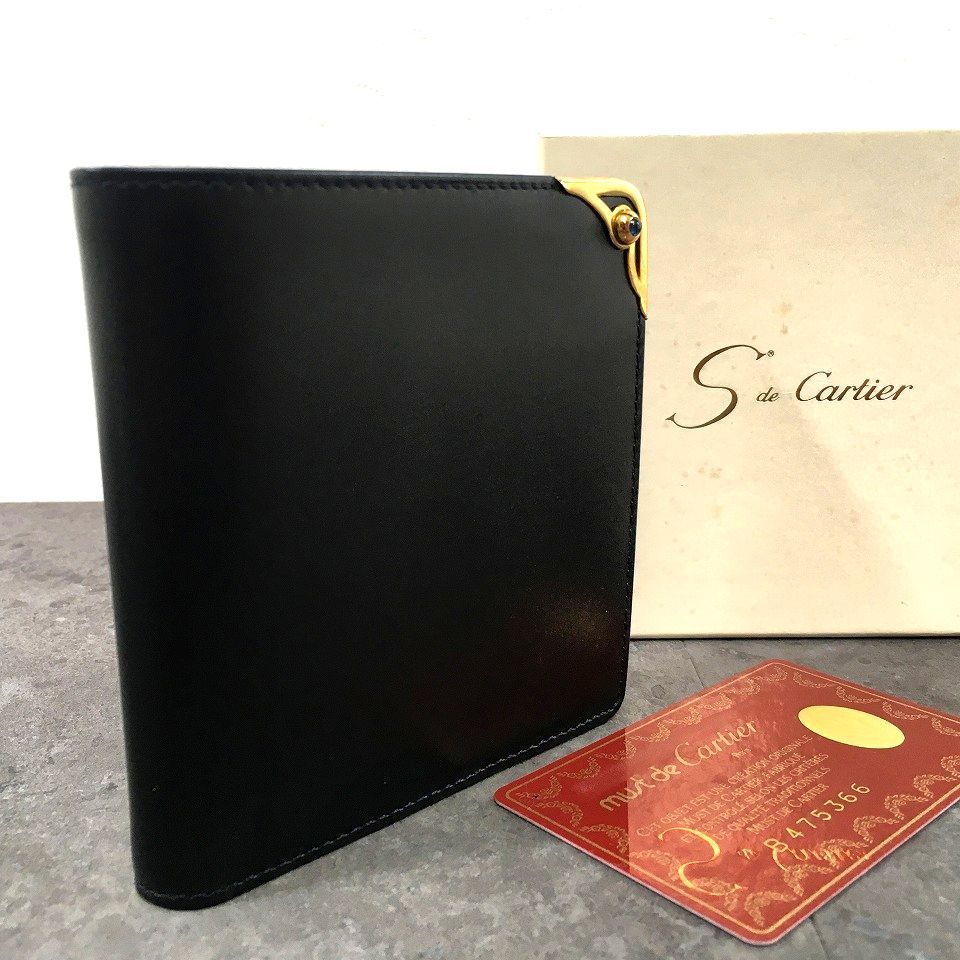 み Cartier 二つ折り財布 L3000097 ブラック サファイアライン 196