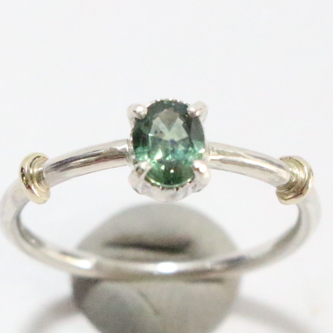 青のインクが滴る深緑色のモンタナサファイアK10小ワッカシルバー