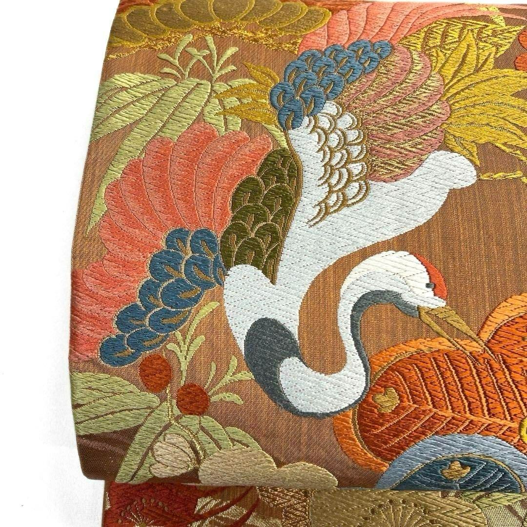 アンティーク　鶴模様　格子　金糸　丸帯　着物　023a p アンティーク 鶴模様 格子 金糸 丸帯 着物 023a p アンティーク 鶴模様