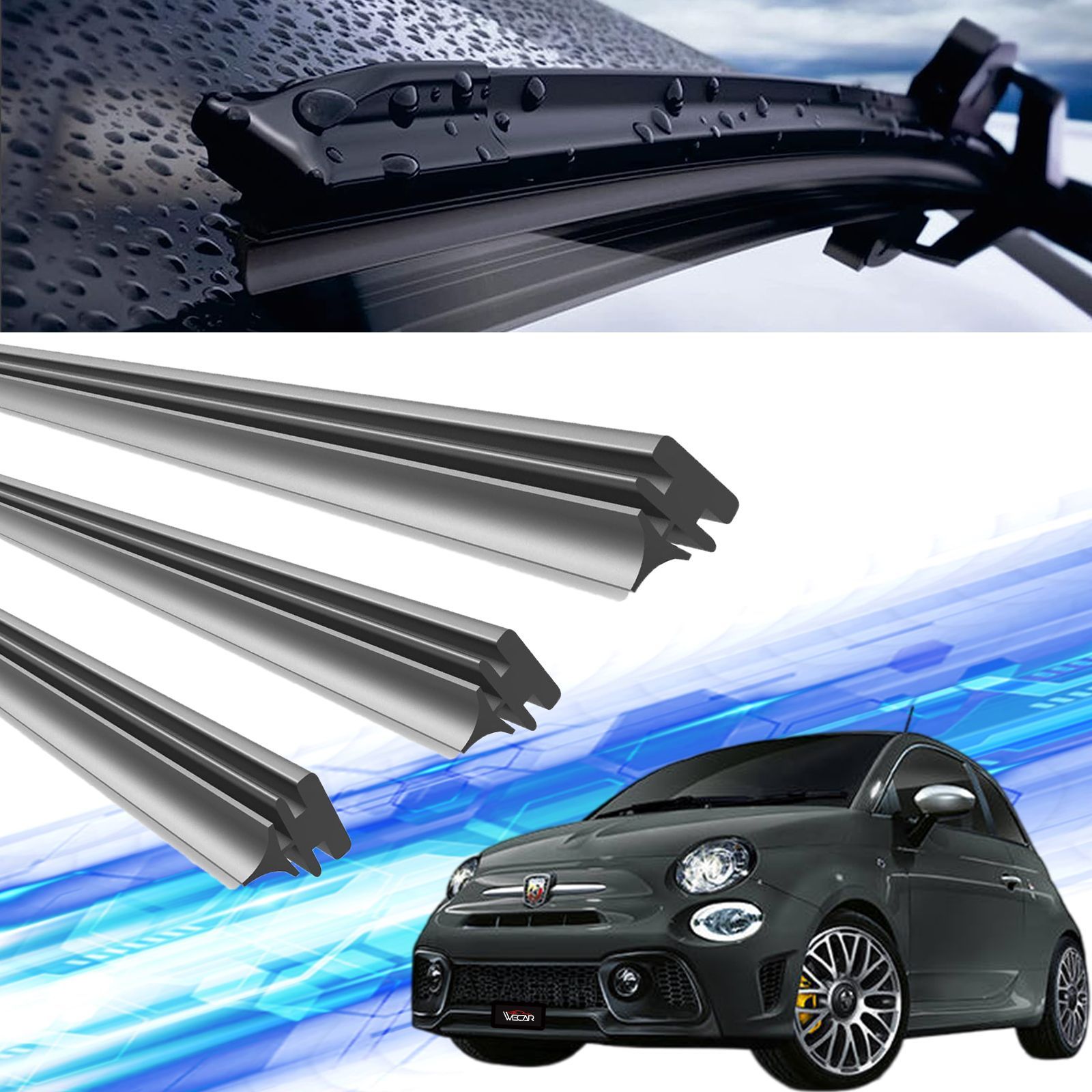 FIAT 500 アバルト500 595 フィアット 替えゴム 適合サイズ 純正互換品 交換セット 天然ゴム 運転席 助手席 リア 3本セットフィアット500 アバルト500 アバルト595 2007年~ WeCar