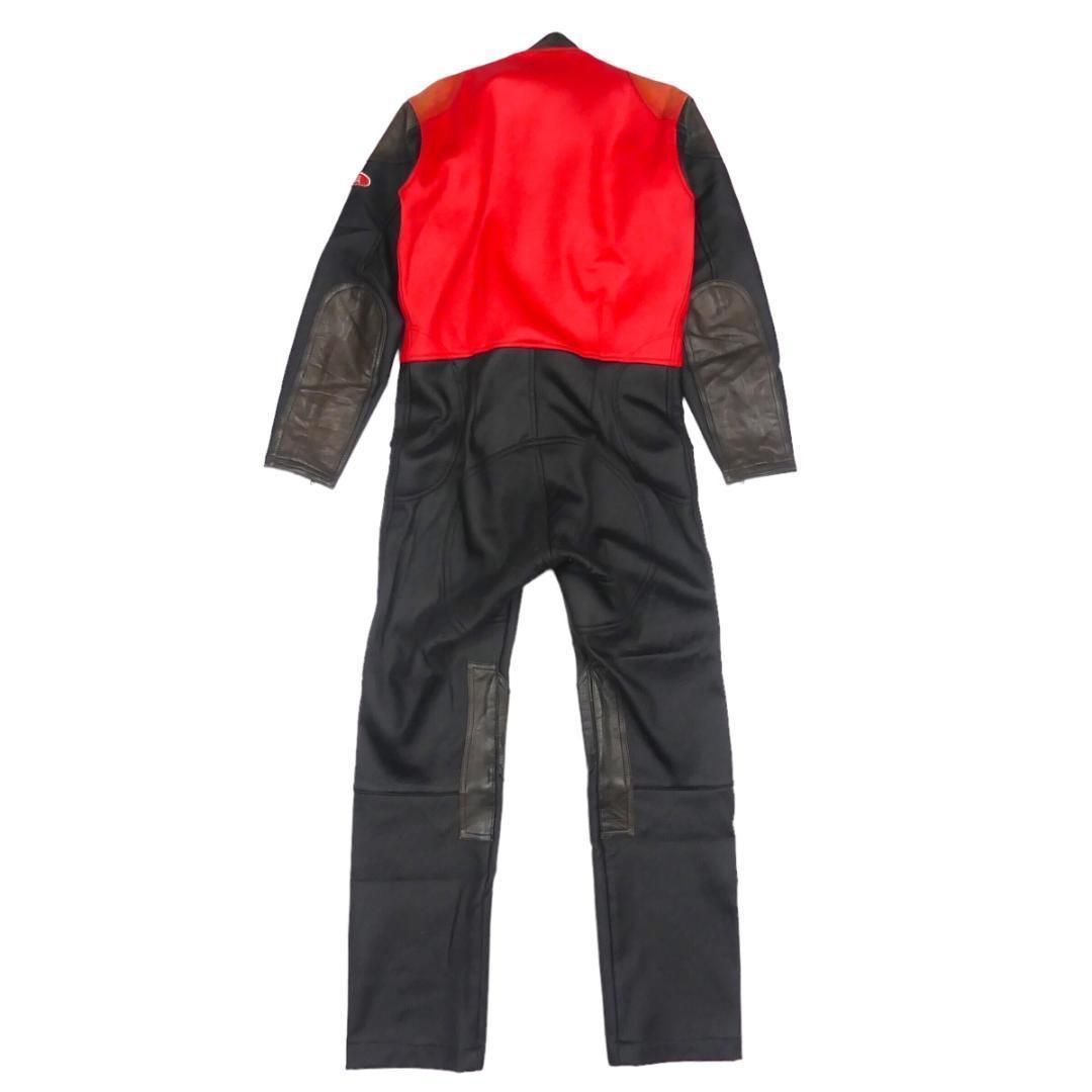 革ツナギ レザーレーシングスーツ 本革 ツナギ L バイクウエア 黒 赤 X6746