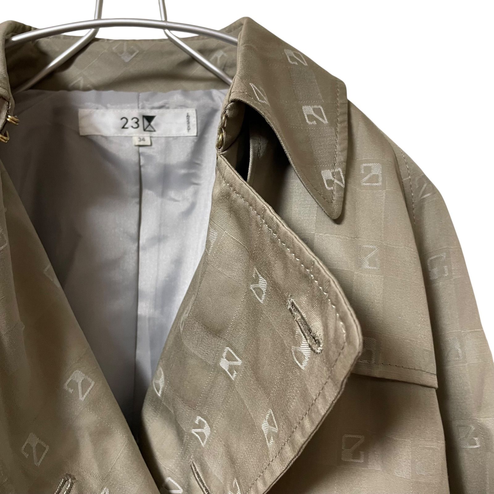 Z1492 23区 トレンチコート ロゴ柄 金ボタン 腰ベルト付 ベージュ