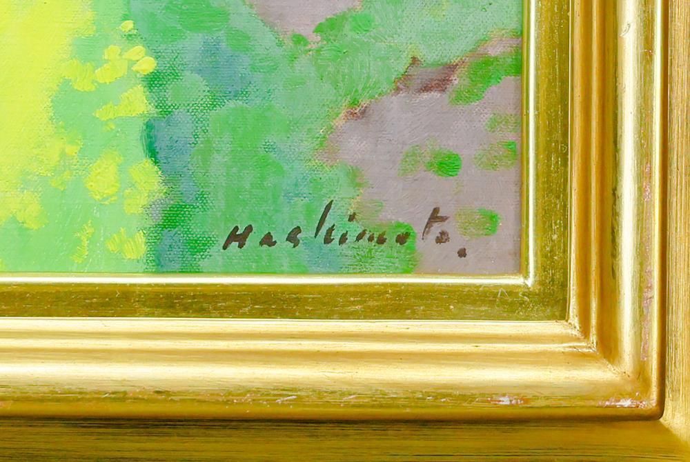 真作WISH橋本博英「菜の花咲く丘」油彩 6号 1984年作 ◇春風に - 橋の