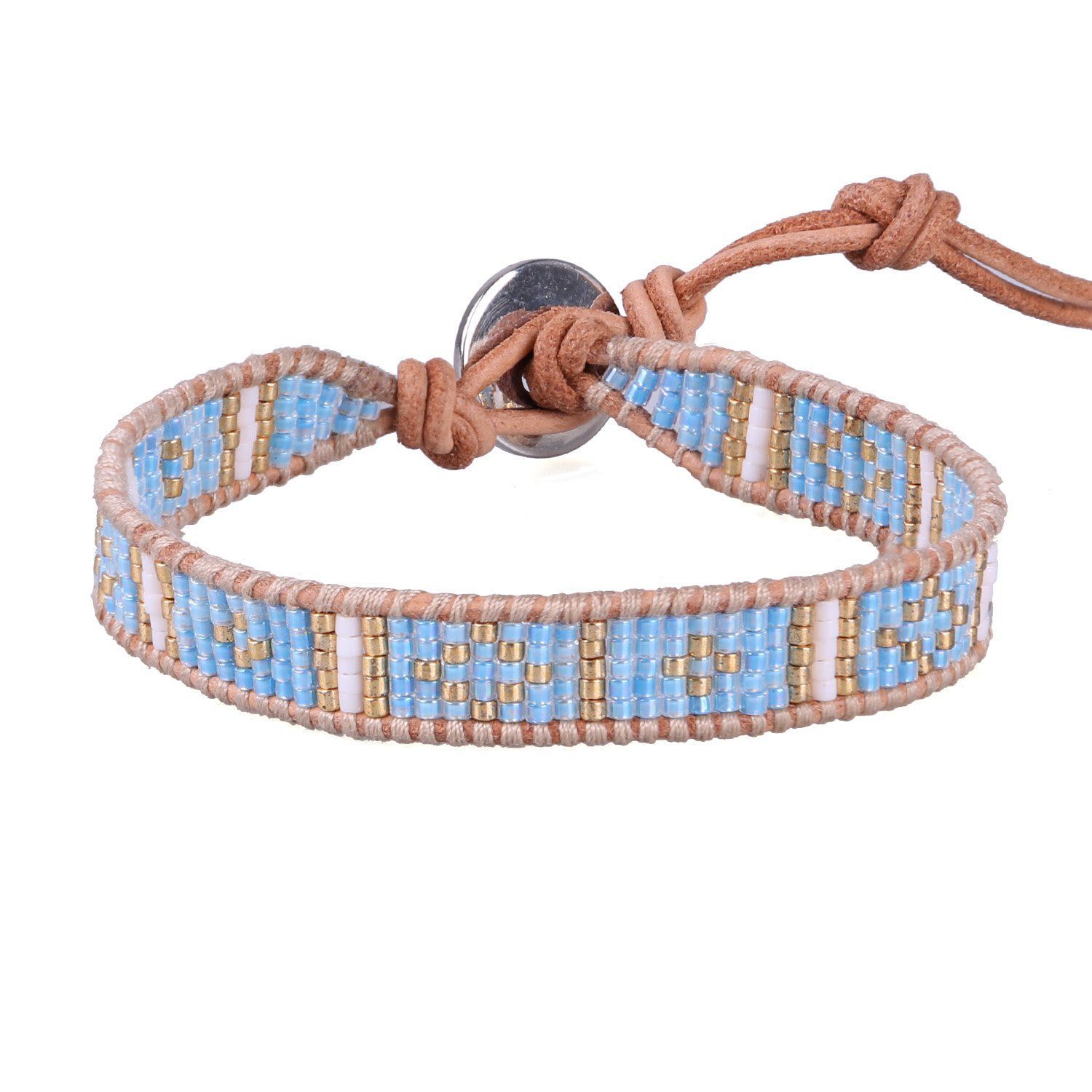 数量 KELITCHシェルシードビーズブレスレットブラウンレザーシングルラップブレスレットファッションカフ