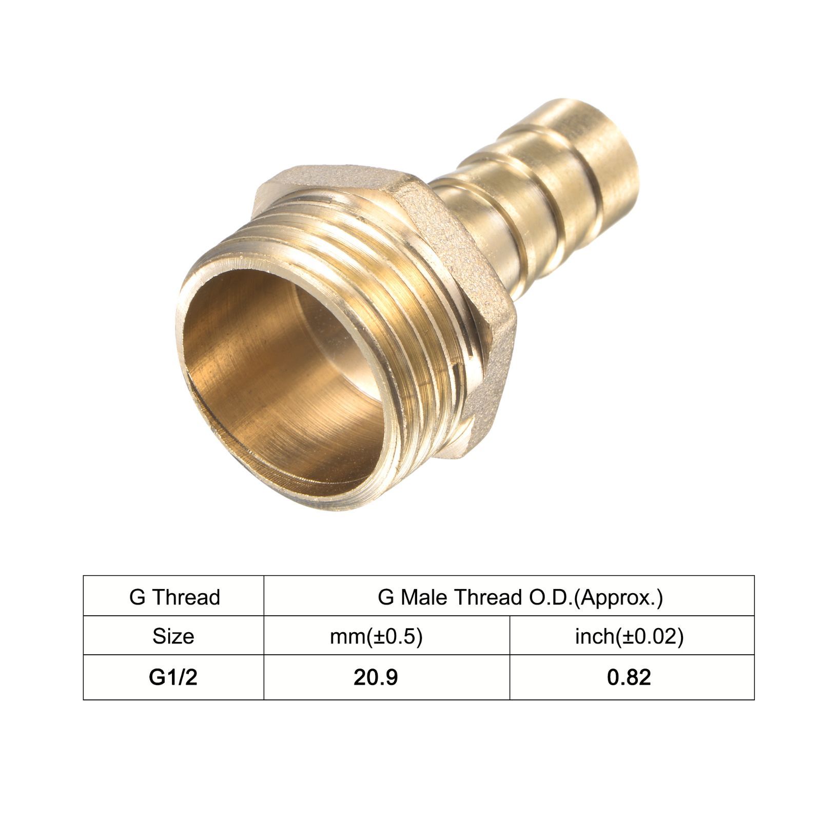 uxcell 真鍮ホースバーブ継手 ストレート 10mm x G1/2オスねじ