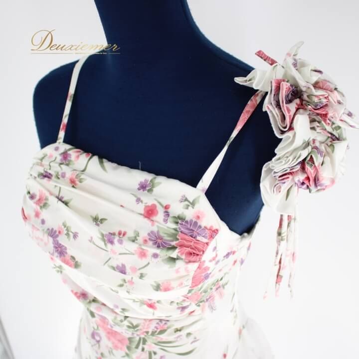 社交ダンス 衣装 ラテン ドレス ワンピース レッスンウェア パーティ衣装 レディース オールシーズン 白 prima boutique プリマブティック 花柄 ホワイト系 パープル系 ピンク系 グリーン系 フラワー デザイン アクセント おしゃれ