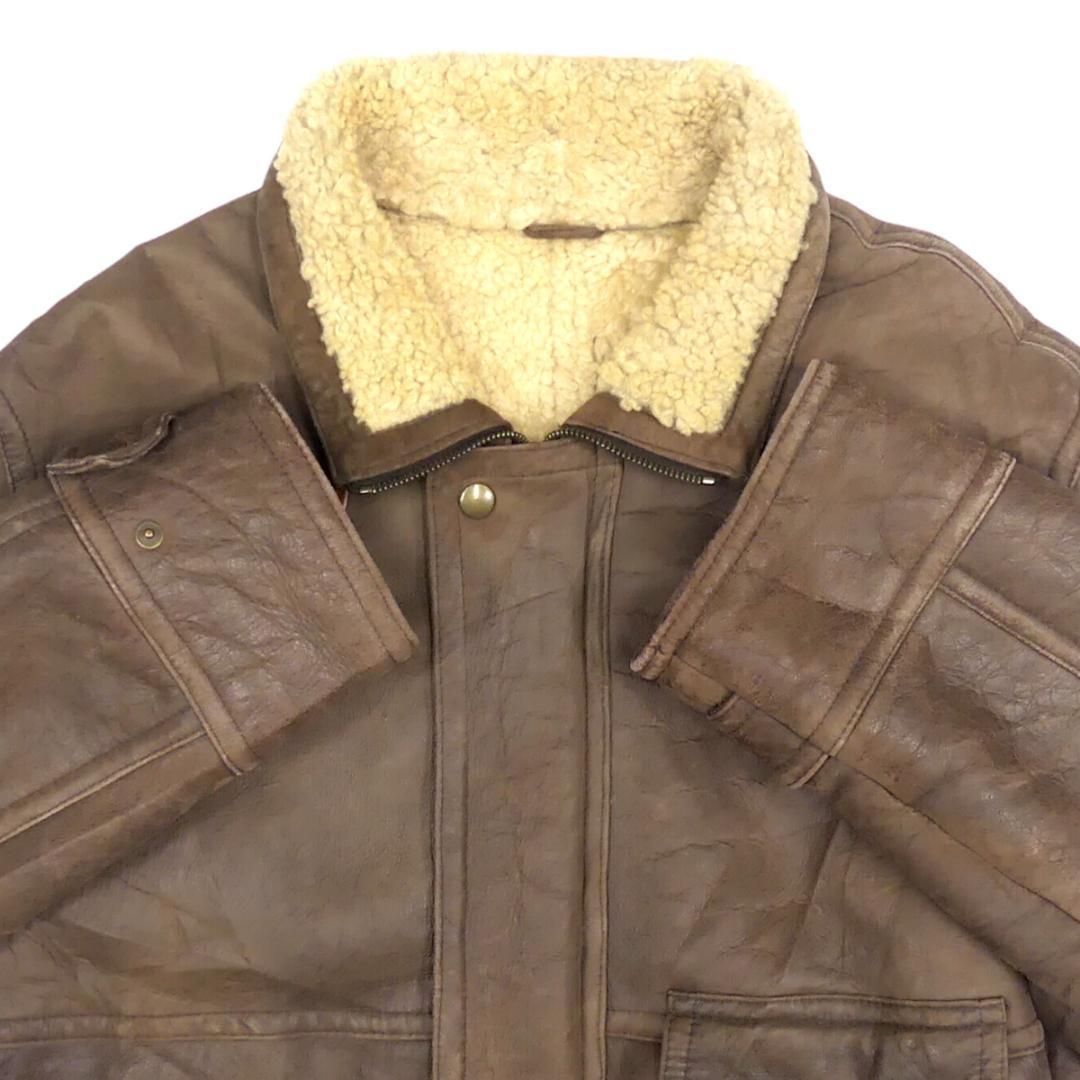 ムートンジャケット ムートンコート 茶 レザー メンズ XL 古着