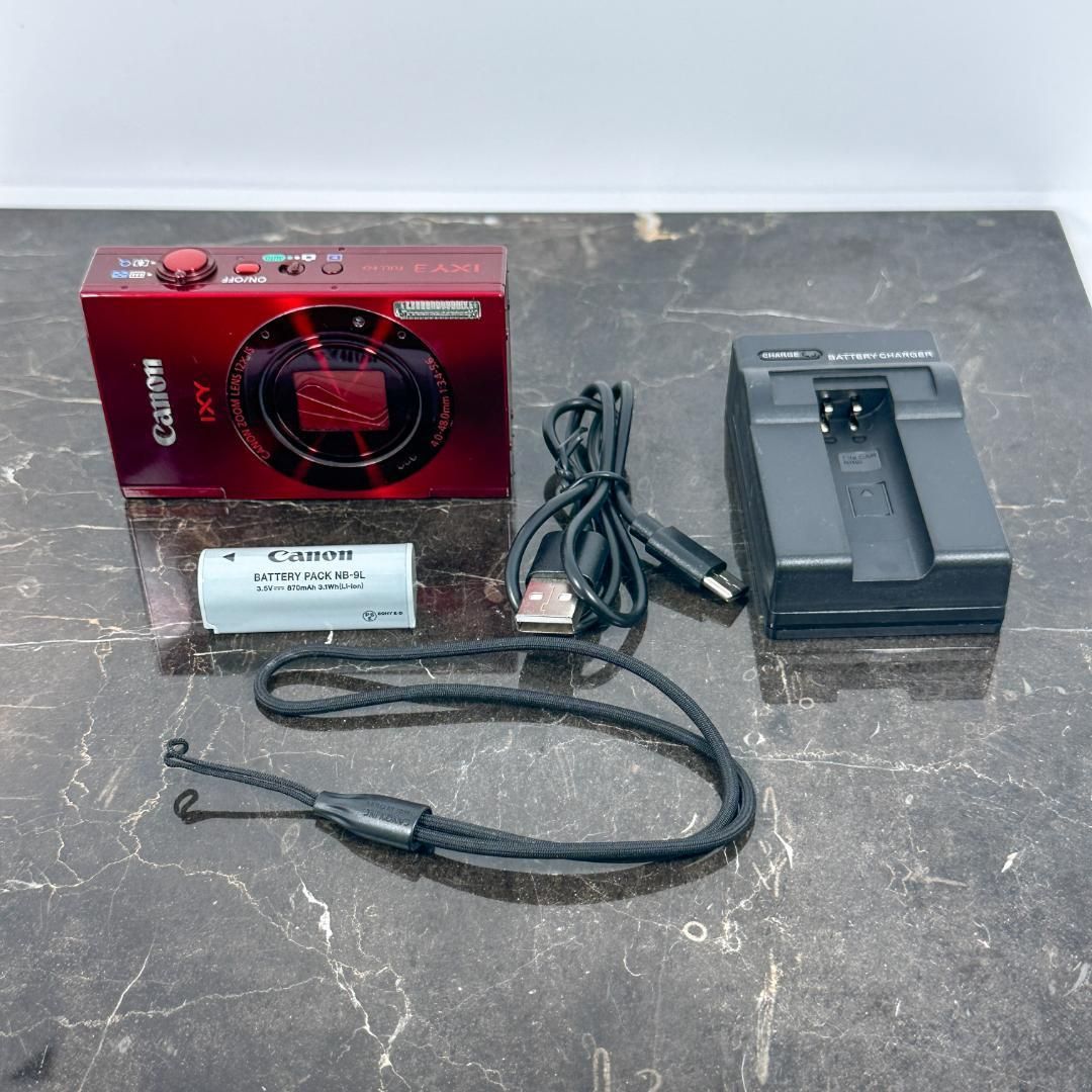 Canon IXY 3 レッド キャノン デジカメ コンパクトデジカメ デジタルカメラ コンデジ カメラ 動作品 広角24mm 光学4倍ズーム おしゃれカラー レトロデジカメ 人気モデル◯
