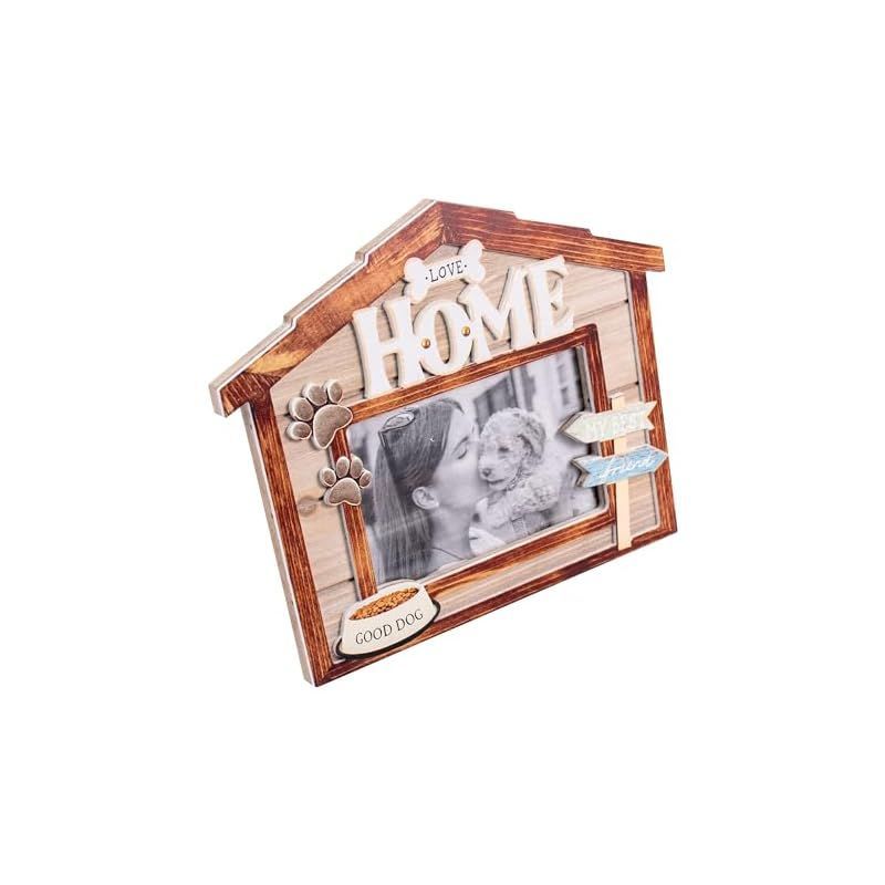【特価商品】木製犬の写真フレーム 10x15 木製フォトフレーム 3D ハウス 足跡デザイン 素朴な写真フレーム ファームハウス ペット写真フレーム メモリアルディスプレイ ギフト 卓上または壁