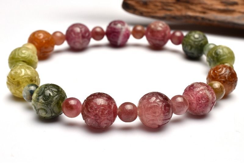 １点物 AA カラー入り ウォーターメロントルマリン 9.5 丸玉5 mm マニ車 ブレスレット パワーストーン 天然石 _MA9885